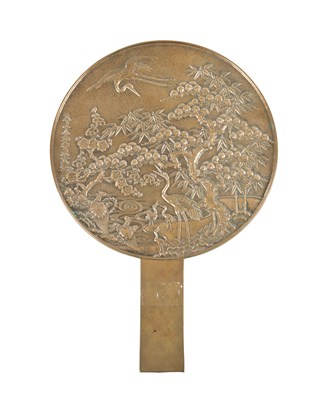 Lot 179 - A JAPANESE MEIJI PERIOD SILVERED BRONZE HAND MIRROR