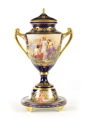 Lot 76 - A LARGE ROYAL VIENNA PORCELAIN LIDDED TWO-HANDLED VASE