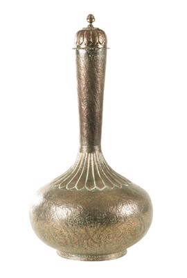 Lot 181 - A 19TH CENTURY INDIAN COPPER SILVER PLATED LIDDED VASE