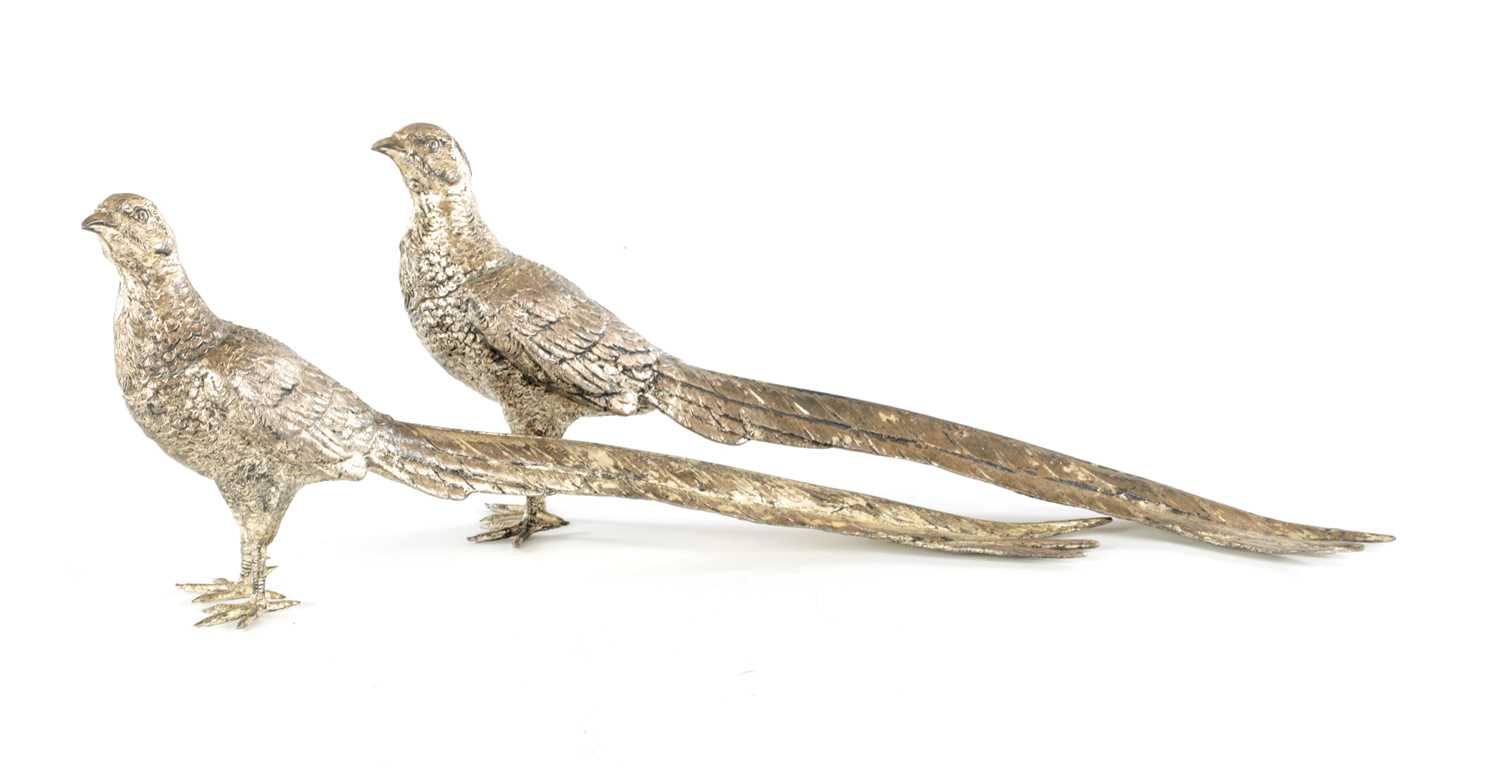 Lot 472 - A PAIR OF SILVER-PLATED PHEASANTS