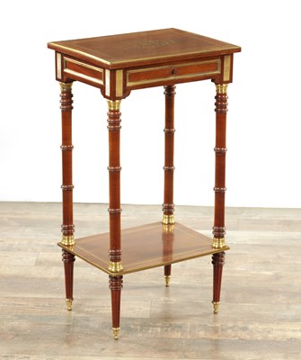 Lot 1225 - A 19TH CENTURY BRASS INLAID MAHOGANY FRENCH LAMP TABLE