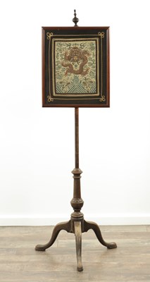 Lot 1385 - AN 18TH CENTURY MAHOGANY POLE SCREEN