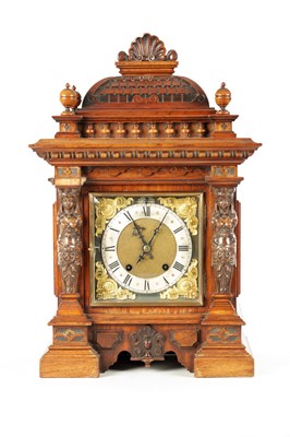 Lot 1022 - A LATE 19TH CENTURY GERMAN WALNUT QUARTER CHIMING BRACKET CLOCK