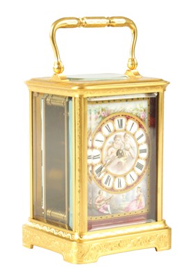 Lot 1026 - A LATE 19TH CENTURY FRENCH GILT ENGRAVED CARRIAGE CLOCK