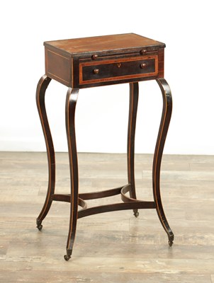 Lot 1404 - A FINE GEORGE III HAREWOOD AND AMBOYNA WORK TABLE