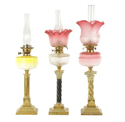 Lot 623 - A COLLECTION OF THREE 19TH CENTURY OIL LAMPS