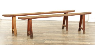 Lot 1353 - A PAIR OF 19TH CENTURY WALNUT NARROW BENCHES