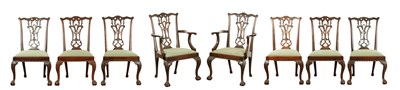 Lot 1308 - A FINE SET OF EIGHT GEORGE III AND LATER MAHOGANY CHIPPENDALE STYLE DINING CHAIRS