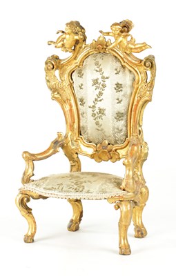 Lot 912 - A RARE 18TH CENTURY CARVED GILT-WOOD MINIATURE CHAIR