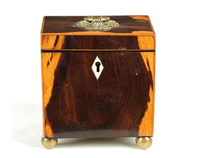 Lot 940 - A GOOD LATE GEORGIAN OLIVE WOOD VENEERED TEA CADDY