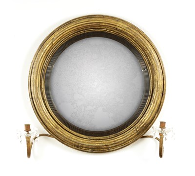 Lot 1291 - A LARGE REGENCY CONVEX GILT WOOD HANGING MIRROR