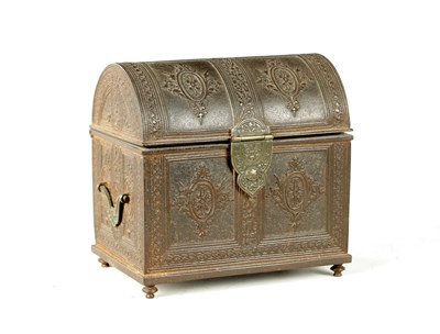 Lot 725 - A 19TH CENTURY CAST IRON JEWELLERY CASKET