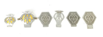 Lot 596 - A COLLECTION OF SIX AA AUTOMOBILE ASSOCIATION VINTAGE CAR BADGES