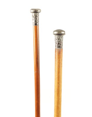 Lot 500 - TWO LATE 19TH CENTURY CHINESE SILVER TOPPED WALKING STICKS