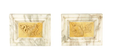 Lot 727 - A PAIR OF GRAND TOUR-STYLE WHITE AND SIENNA MARBLE PLAQUES