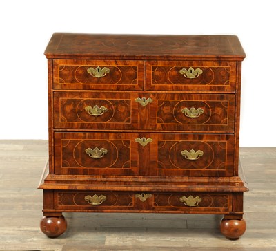 Lot 1387 - A FINE WILLIAM AND MARY OYSTERED LABURNUM INLAID CHEST ON STAND