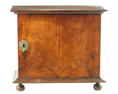 Lot 1417 - A WILLIAM AND MARY GEOMETRIC INLAID WALNUT SPICE CABINET