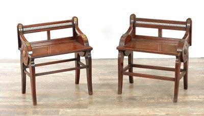 Lot 1220 - A PAIR OF 19TH CENTURY MAHOGANY STOOLS IN THE MANNER OF JAMES SHOOLBRED & CO