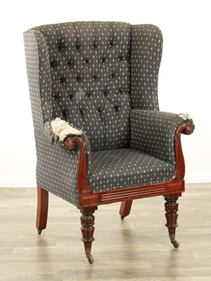 Lot 1248 - A LATE REGENCY MAHOGANY UPHOLSTERED LIBRARY CHAIR