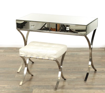 Lot 1397 - A STYLISH 1960'S MIRRORED AND CHROME DRESSING TABLE AND STOOL
