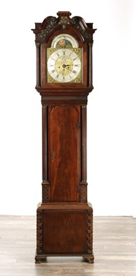 Lot 1087 - ISAAC YOUNG, LIVERPOOL. A GEORGE III FIGURED MAHOGANY LONGCASE CLOCK