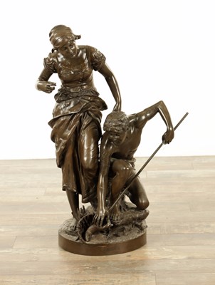 Lot 768 - JULES FELIX COUTAN (1848 - 1939). A LARGE LATE 19TH / EARLY 20TH CENTURY BRONZE SCULPTURE ENTITLED " FISHERMEN"