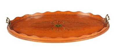 Lot 903 - A LATE 19TH CENTURY PAINTED SATINWOOD OVAL TRAY