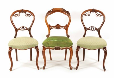 Lot 1371 - A 19TH CENTURY CARVED WALNUT NURSING CHAIR TOGETHER WITH A PAIR OF CARVED WALNUT SIDE CHAIRS