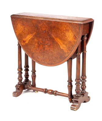 Lot 1390 - A 19TH CENTURY MINIATURE FIGURED WALNUT SUTHERLAND TABLE