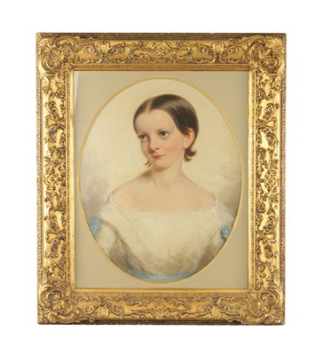Lot 812 - A 19TH CENTURY OIL ON BOARD HALF-LENGTH PORTRAIT OF A YOUNG LADY