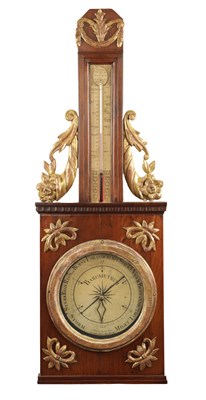 Lot 1178 - A LATE 18TH CENTURY SWISS WALNUT BAROMETER