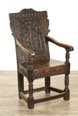 Lot 1356 - A GOOD LATE 17TH CENTURY JOINED OAK WAINSCOT CHAIR