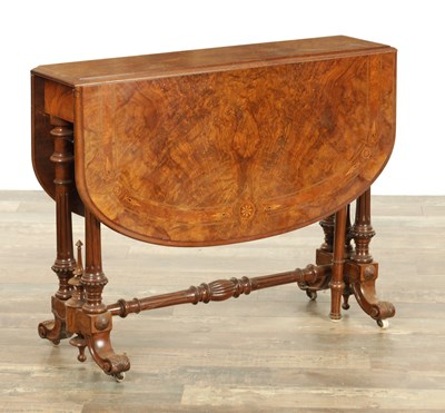 Lot 1372 - A GOOD 19TH CENTURY FIGURED WALNUT AND INLAID SUTHERLAND TABLE