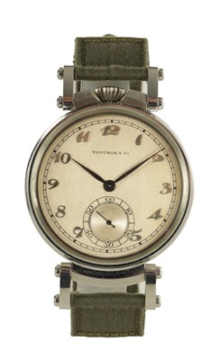 Lot 378 - A GENTLEMAN'S STAINLESS STEEL TOUCHON (SWISS) WRISTWATCH WITH POCKET WATCH MOVEMENT