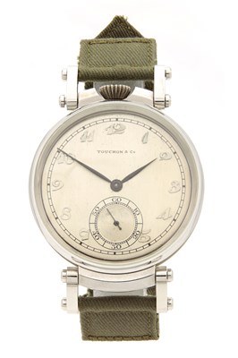 Lot 1212 - A GENTLEMAN'S STAINLESS STEEL TOUCHON (SWISS) WRISTWATCH WITH POCKET WATCH MOVEMENT