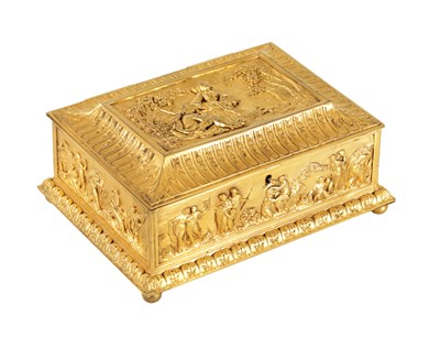 Lot 707 - A LATE 19TH CENTURY FRENCH GILT METAL JEWELLERY CASKET