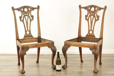 Lot 1251 - A GOOD PAIR OF GEORGE III MAHOGANY CHIPPENDALE DESIGN SIDE CHAIRS
