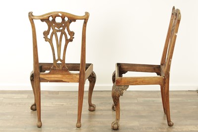 Lot 1251 - A GOOD PAIR OF GEORGE III MAHOGANY CHIPPENDALE DESIGN SIDE CHAIRS