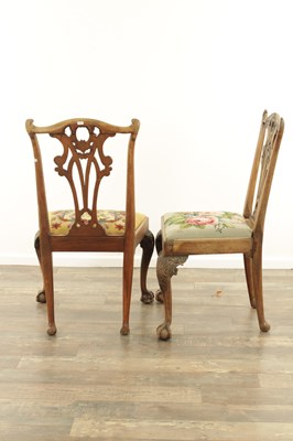Lot 1251 - A GOOD PAIR OF GEORGE III MAHOGANY CHIPPENDALE DESIGN SIDE CHAIRS