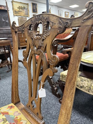 Lot 1251 - A GOOD PAIR OF GEORGE III MAHOGANY CHIPPENDALE DESIGN SIDE CHAIRS