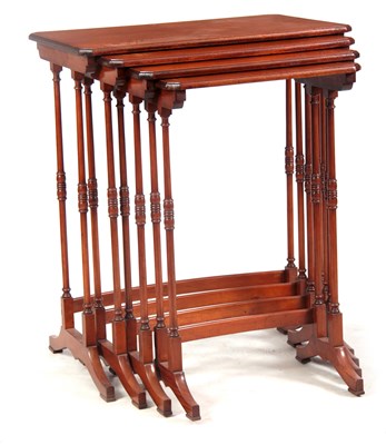 Lot 1398 - A NEST OF FOUR EARLY 20TH CENTURY SATINWOOD AND MAHOGANY INLAID OCCASIONAL TABLES