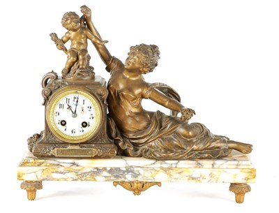 Lot 1049 - A LATE 19TH CENTURY FRENCH PATINATED METAL FIGURAL MANTEL CLOCK