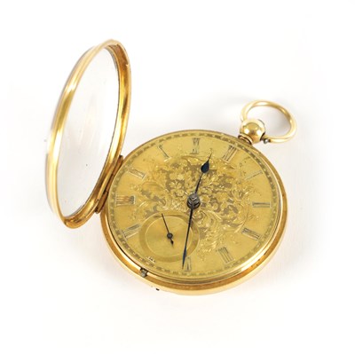 Lot 386 - AN 18CT GOLD OPEN FACED POCKET WATCH