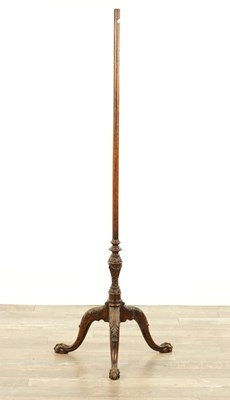 Lot 1414 - A 19TH CENTURY CARVED MAHOGANY POLE SCREEN BASE