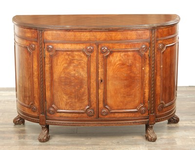 Lot 1322 - A 19TH CENTURY BOW FRONTED FIGURED ROSEWOOD SIDE CABINET