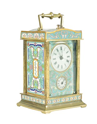 Lot 1163 - A 20TH CENTURY CHINESE EXPORT CHAMPLEVE ENAMEL REPEATING CARRIAGE CLOCK
