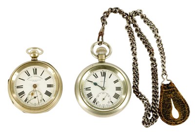 Lot 392 - TWO OPEN FACED RAILWAY POCKET WATCHES