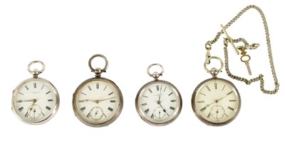 Lot 388 - A COLLECTION OF FOUR SILVER OPEN FACED POCKET WATCHES BY POTTS & SONS, LEEDS