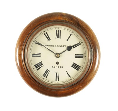 Lot 1109 - WARING & GILLOW LTD. LONDON. A 19TH CENTURY 8” WALNUT CASED FUSEE DIAL CLOCK