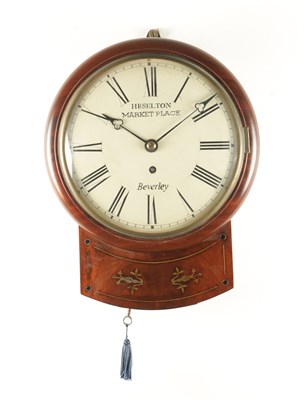 Lot 1167 - HESSELTON, MARKET PLACE, BEVERLEY. A 19TH CENTURY AND LATER 9” MAHOGANY FUSEE WALL CLOCK